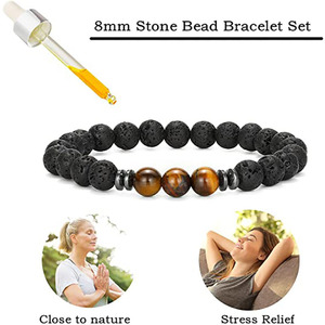 Difusor de <span class=keywords><strong>Lava</strong></span> de piedra Natural de 8mm, pulsera de aromaterapia hecha a mano, brazalete de cuentas espaciador de hematita vocanic de ojo de tigre elástico ajustable - Product Image 5