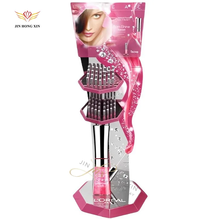 Double-Sided Metal Freestanding Display Rack for Mascara Cream and False Eyelashes for Store and Retail Use