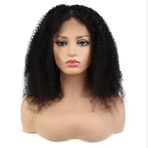 Venta al por mayor peluca corta de encaje frontal pelucas rizadas afro kinki, encaje hd frente 100% cabello humano virgen brasileño cabello rizado