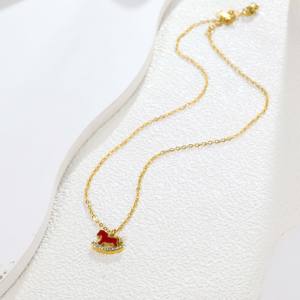 Stainless Steel Women's Rocking Horse Set 3-Piece Necklace+<b>Bracelet</b>+Earrings 18K Gold Plated <b>Sweet</b> Light Luxury Daily Accessory - Product Image 3