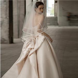 Halter Satin Wedding Dress Ball Gown Natural Waist Vintage Style <b>Floor</b> Length Trailing - Product Image 1