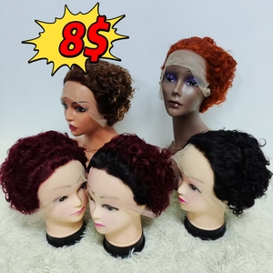 Promoción de $8, Pelucas Rizadas Pixie 13x1, Cabello Humano 100%, Corte Corto Afro Rizado, Pelucas con Frente de Encaje, Cabello Remy Teñido, Envío Rápido - Product Image 1