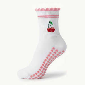 Chaussettes de Pilates en coton avec logo personnalisé, antidérapantes, avec bordure à volants brodée, pour le yoga et la <span class=keywords><strong>barre</strong></span> - Product Image 2