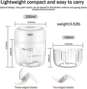 Mini Rechargeable Electric Garlic <b>Chopper</b> Meat <b>Vegetables</b> Masher Onion Slicer Grinder Eco-Friendly ABS Plastic Blender 250ml - Product Image 4