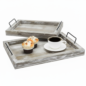 Juego de bandejas para servir hechas a mano de madera de pino con asas de Metal elegantes Catering Excellence Uso de bandejas de suministro para restaurantes y hoteles de grado superior - Product Image 1