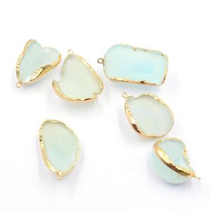 Aqua druzy 35-37มม. พร้อมจี้ทองเหลืองจี้ชุบทองไม่เรียบจี้อัญมณีธรรมชาติ - Product Image 1