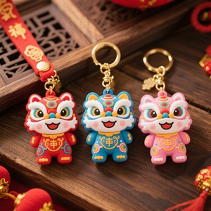 Llavero de PVC suave con diseño de dragón y danza del león en 3D, colgante de dibujos animados con material de metal, aleación y plástico de caucho. - Product Image 5