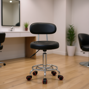 Taburete de Salón Ajustable Db, Redondo, de Cuero PU Negro con Respaldo, para Salones, Diseño Contemporáneo - Product Image 2