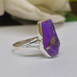 แหวนเงินเทอร์ควอยซ์สีม่วงแหวน925เงินสีม่วงเทอร์ควอยซ์ทรงโลงศพทำด้วยมือสำหรับผู้หญิง - Product Image 5