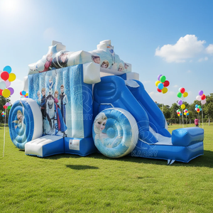 Château gonflable bleu et toboggan combinés pour enfants et adultes, en PVC, garantie 3 ans, parc d'attractions portable - Product Image 2