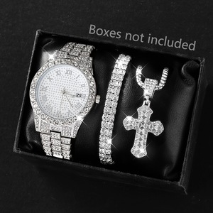 Ensemble de montre et de bijoux pour <span class=keywords><strong>homme</strong></span> tendance, 3 pièces, montre en alliage avec cadran en strass, calendrier, collier, bracelet, cadeau pour <span class=keywords><strong>homme</strong></span> - Product Image 2