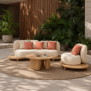 Ensemble <span class=keywords><strong>de</strong></span> canapés modulaires d'extérieur pour villa, mobilier <span class=keywords><strong>de</strong></span> patio <span class=keywords><strong>en</strong></span> <span class=keywords><strong>aluminium</strong></span> aspect <span class=keywords><strong>bois</strong></span> pour hôtel, balcon et <span class=keywords><strong>jardin</strong></span> <span class=keywords><strong>de</strong></span> villa - Product Image 1