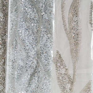 カスタムポリエステル光沢ビーズレース生地シンプルホワイトスパンコール刺繍ビーズメッシュ生地ドレス用 - Product Image 5