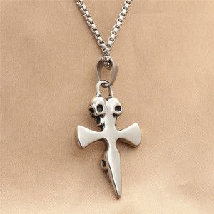 Stainless Steel Skull <b>Cross</b> Pendant Men's Punk Fashion Necklace Themed Charms Geometric Design 280466 - Product Image 2