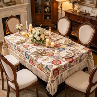 Nappe carrée imperméable personnalisable en polyester jacquard floral vintage, style Monet, tissu décoratif tissé bordeaux