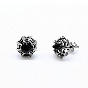yunnique Spiderweb Pattern Titanium Steel <b>Stud</b> <b>Earrings</b> <b>Black</b> And White Geometric Design For Men And Women Jewelry - Product Image 2