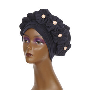 Q30687 fausse perle et nœud décor tête enveloppement musulman espace couche chapeau africain nigérian Turban Gele <span class=keywords><strong>tresse</strong></span> Turbans casquettes - Product Image 3