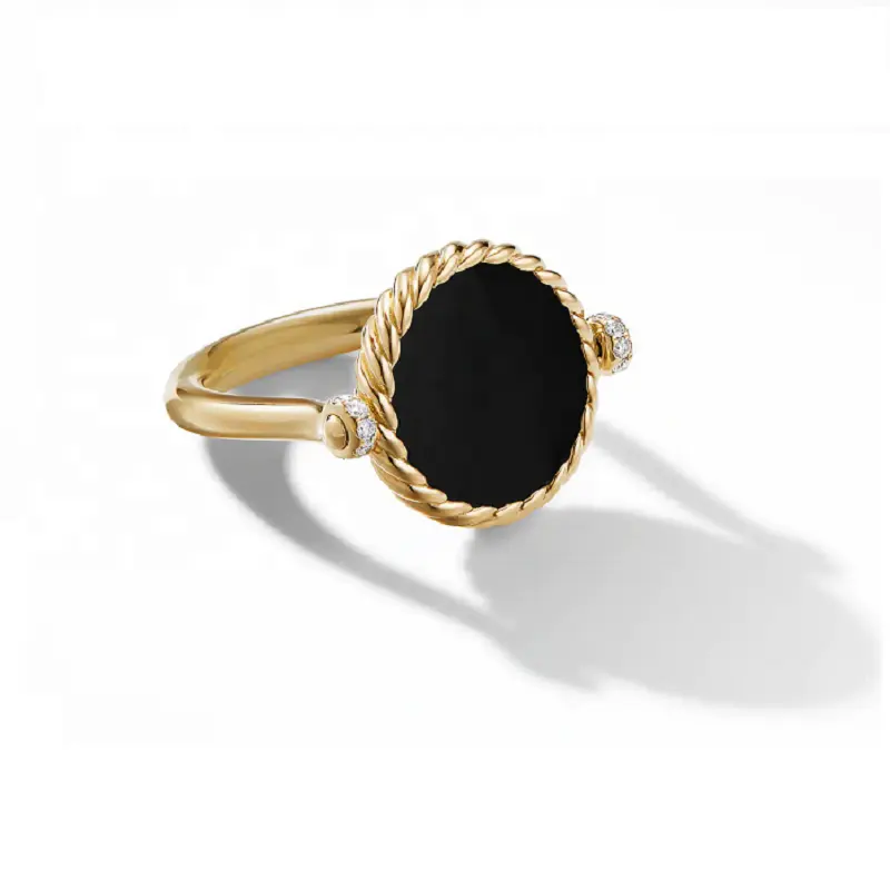 Factory Hot Selling Style Fine Jewelry Gold Plated 925 Sterling Silver Ring with Black or White Stones