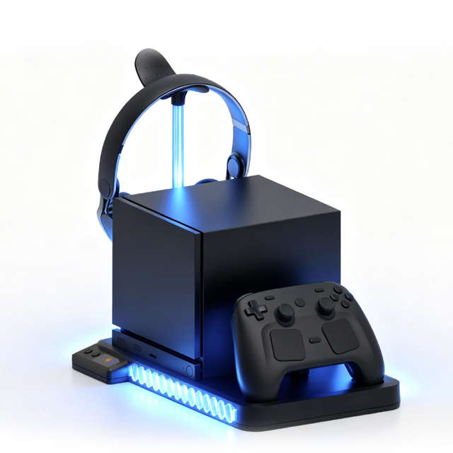 Multi-Function Cooling Fan Charging Stand for Steam Deck Handheld Headphone Hanger Console RGB Controller Gaming Accessories