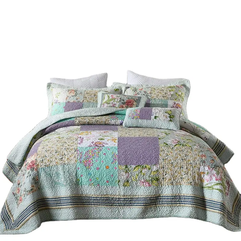 Set Tiga Potong Selimut Quilt Bohemian, Set Tempat Tidur Lintas Batas Vintage