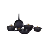 Batterie de cuisine Ucc-Life 11 pièces Nouveau design classique Fond à induction moulé sous pression Revêtement en granit antiadhésif Couvercle en aluminium Matériau métallique