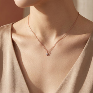 Most Popular Delicate Fine Jewelry Wholesale 18K Solid Rose Gold Single Natural Diamond Pendant <b>Necklace</b> Gift For Women Wear - Product Image 2