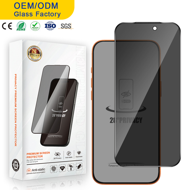 Factory Wholesale 28° Anti-Spy Privacy Tempered Glass Film for iPhone 16 17 Pro Max 14 15 Plus 11 13 12 XR XS Screen Protector