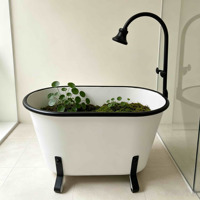 Jardinière en métal vintage en forme de baignoire blanche avec support noir, pot de fleurs pour salle de bain intérieure, jardin, ferme, décoration intérieure