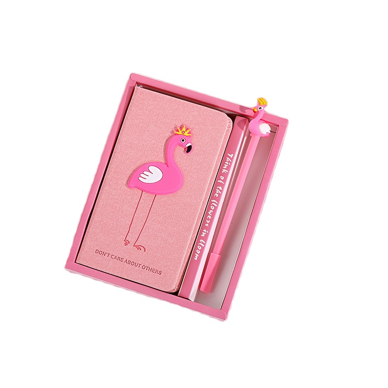 Rosa Einhorn-Tagebuch-Mädchen, das Bücher schreibt Flamingo-Cartoon-Notizbuch und Stift-Briefpapier-Geschenkset