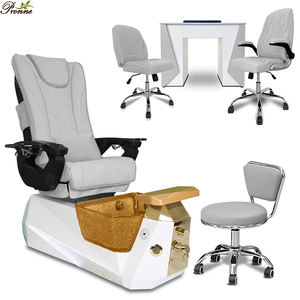 Equipo de salón de uñas Spa <span class=keywords><strong>Lounge</strong></span> Alden Crystal Gold Manicura Pedicura Spa Silla Set con cuero genuino resistente a la acetona - Product Image 1