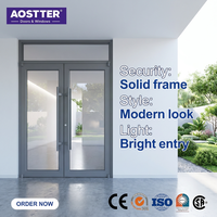Puerta Moderna de Aluminio de Alta Resistencia, Puerta de Doble Hoja Abatible, Puerta de Entrada Comercial para Tiendas con Certificación CE ISO