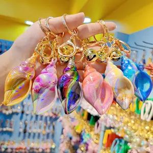 Cincin kunci bel kecil kulit laut Keong akrilik musim panas perhiasan Boho Antik rantai kunci Keong tas wanita gantungan kunci