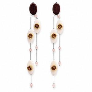 Oval Shell Rose Carved Long Tassel <b>Earrings</b> Pink <b>Crystal</b> Elegant Women Drop Ear Jewelry - Product Image 2