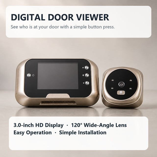 Digital Door Viewer 3.0 Inch HD Monitor 120 Degree Wide Angle Camera One Button Viewing for 35-100 mm Doors and 14-35 mm Holes