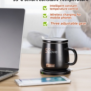 55 Degree Smart Self Heated <b>Ceramic</b> <b>Cup</b> Warmer Ultra Safe Mug With 2 in 1 15W Wireless Phone Charger Heated coaster Gift Set - Product Image 3