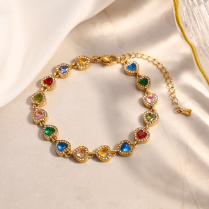 Bracelet à sertissage en forme de cœur plaqué or 18 carats avec zircon coloré, style vintage, bijou cadeau de Yiwu, référence SL41763 - Product Image 2