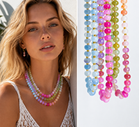 Kalung Batu Permata Permen Warna-warni Batu Alam Kaca Buatan Tangan Kalung Boho Musim Panas untuk Wanita Remaja Perhiasan Liburan