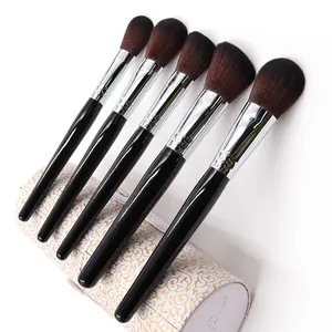 Hoge Kwaliteit Glanzend Hout Handvat Make-Up Borstel 5 Stuks Oog Make-Up Borstel Set Met Cilinder Doos