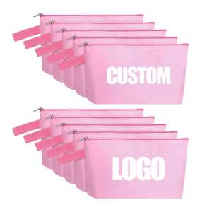 Trousse de Maquillage Rose en Toile de Coton Lavable, Portable, Multifonctionnelle, Personnalisable avec Logo, Fermeture Éclair, pour Voyage - Product Image 1