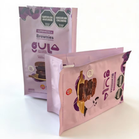 Sachet plat à fond plat avec soufflet latéral et fermeture éclair biodégradable sur mesure, laminé PET+VMPET+PE, pour gâteaux, salades, sushis, aliments
