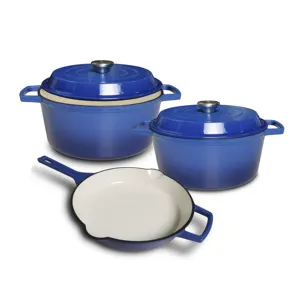 Bright Houseware 2024 New 5pcs Non-Stick Cookware Sets Kitchen Cooking Pot Navy Blue Enamel Cast Iron Cookware Pots And Pans