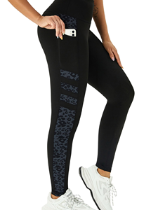 Women High Waist Seamless Full Length Tights with Pocket Leopard Panel <b>Winter</b> Activewear - Product Image 1