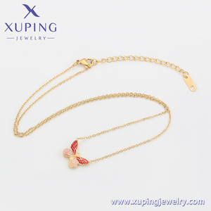 A00873122 Xu Ping jewelry collana in acciaio inossidabile con ciondolo in oro 14K con <span class=keywords><strong>farfalla</strong></span> <span class=keywords><strong>rosa</strong></span> ad alto design - Product Image 2