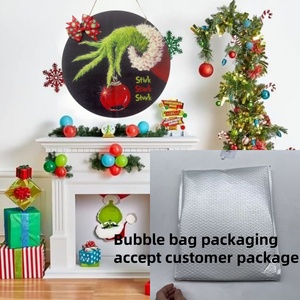 Décorations murales <span class=keywords><strong>de</strong></span> Noël <span class=keywords><strong>Grinch</strong></span> modernes en bois pour porte, avec <span class=keywords><strong>couronne</strong></span> et nœud, pour intérieur, <span class=keywords><strong>de</strong></span> fabrication industrielle - Product Image 6