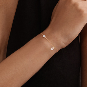 Bracelet en argent sterling S925 plaqué or 18 carats avec perle et pendentif étoile lune en zircon taille poire, chaîne réglable, cadeau pour fête et mariage - Product Image 5