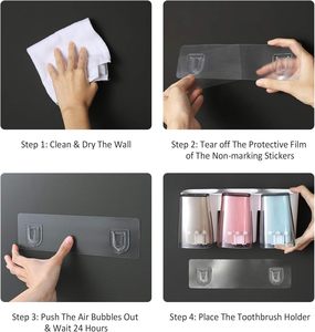Toothbrush Holder Wall Hanger Self Adhesive Heavy Duty Cup <b>Storage</b> <b>Rack</b> Bathroom Toothpaste Cleanser Stand Accessories Organizer - Product Image 5