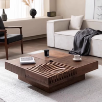 Petite table basse carrée de rangement en bois massif de conception moderne adaptée aux appartements Noyer noir Internet Celebrity Favorite