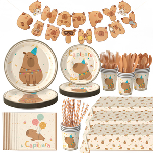 Vente en gros de sets de vaisselle de fête de Noël modernes, jetables, biodégradables et écologiques, sur le thème du capybara, personnalisables - Product Image 5