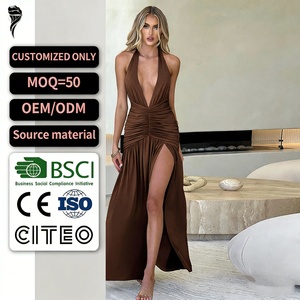 Vestido Elegante 2026 con Espalda Descubierta, Escote Asimétrico, Diseño Plisado con Aberturas Sensuales y Cierres, Lavable, Ecológico y Natural - Product Image 1