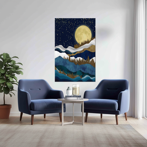 Full Moon Landscape Tempered Glass Wall Art: Abstract Mountain Print Canvas,<b>WRAPPED</b> CANVAS - Product Image 3